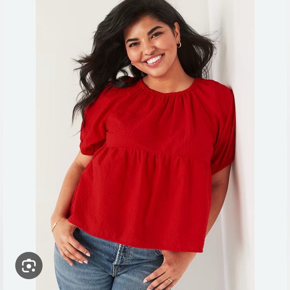 Old Navy's Puff-Sleeve Seersucker Babydoll Swing Blouse S